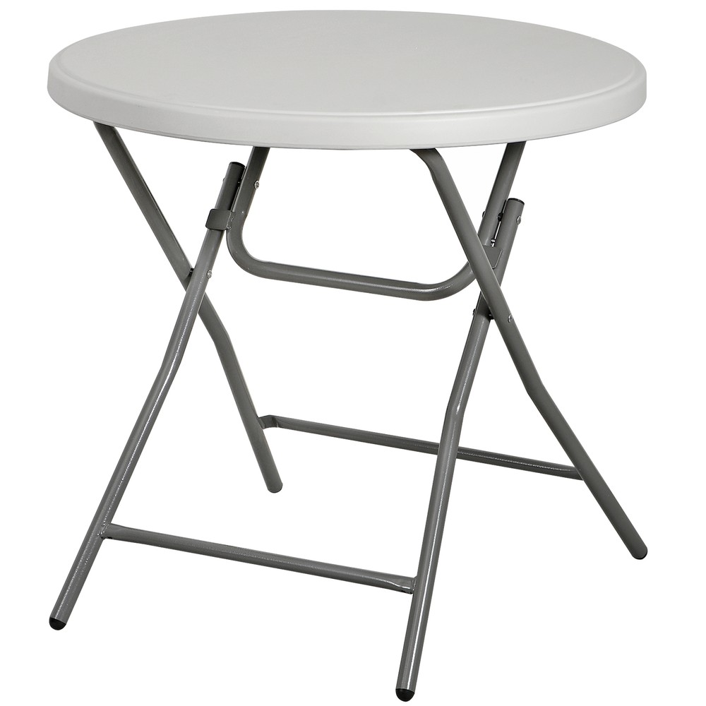 32" Round Folding Table White Plastic Tabletop Metal Frame for Picnic Event Part