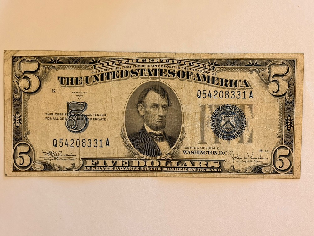 1934 C $5 SILVER CERTIFICATE US Five Dollar Note