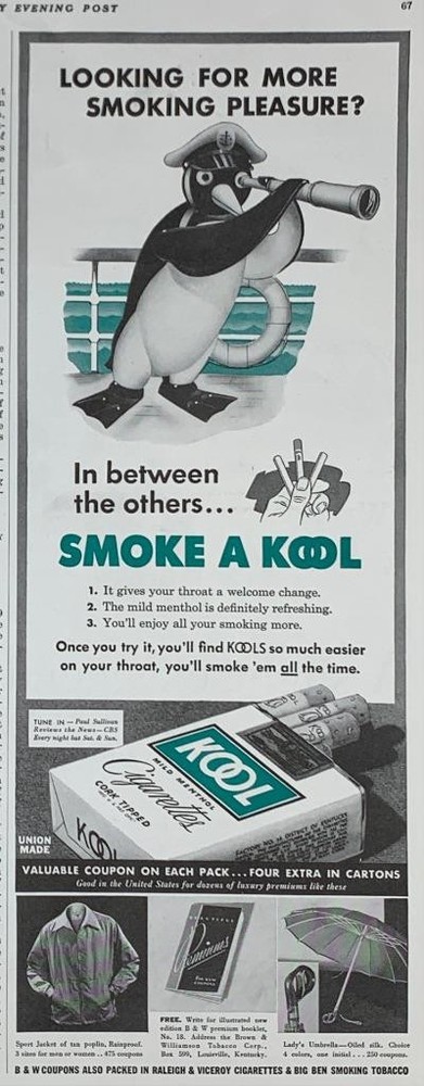 Magazine Ad* - 1940 - KOOL Cigarettes - penguin