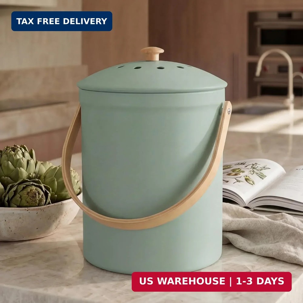 Kitchen Compost Bin 1.1 Gallon Odorless Countertop Composter Lid Rust