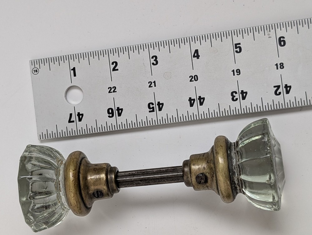 Antique Fluted Glass Door Knobs 12 Point Brass Hardware 2" 2 Pairs