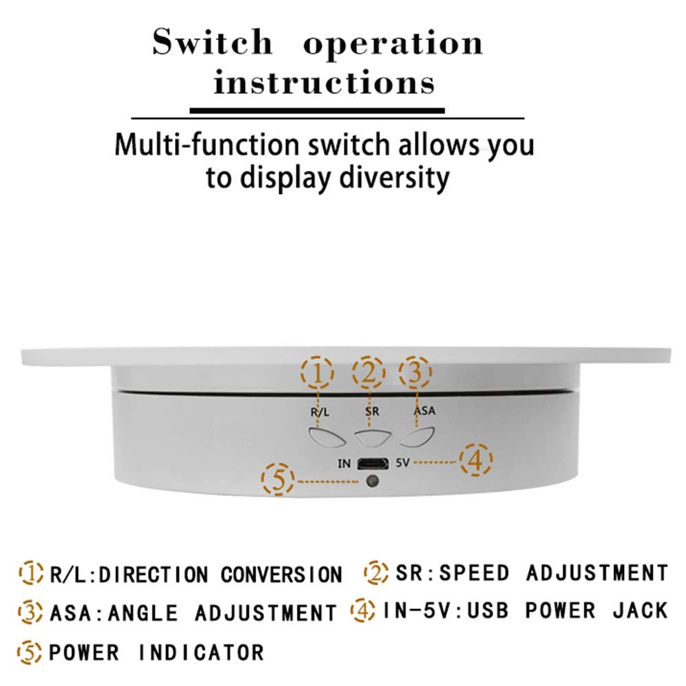 360-Degree Rotating Turntable, Rechargeable Low Noise Adjustable Smooth Rotat...