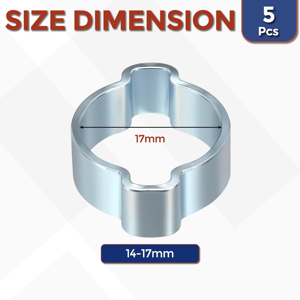 5Pcs Galvanizing Plate Double Ear Hose Clamps, Adjustable 14-17mm