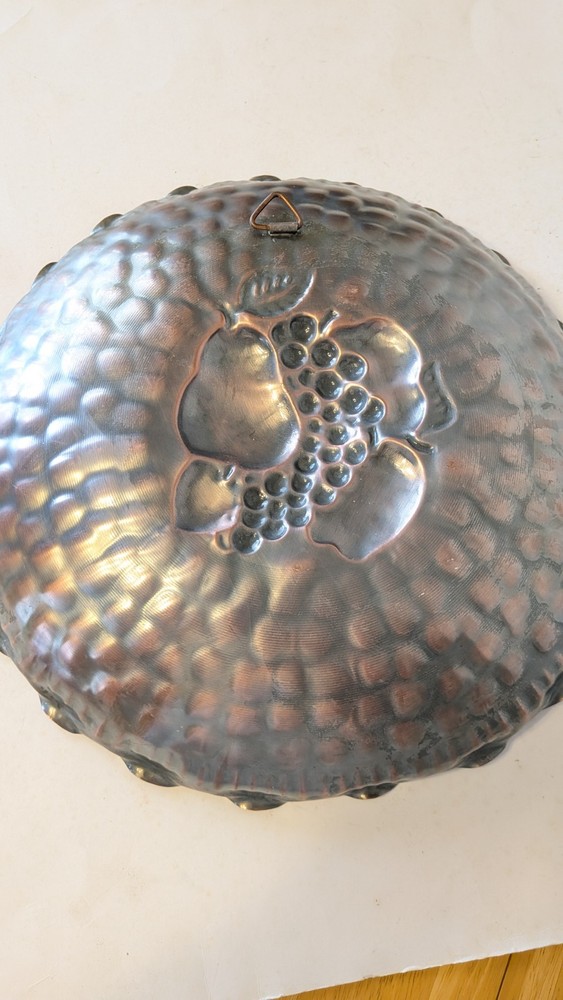 Vintage Gregorian Solid Copper Bowl Hammered Fruit Wall Plate USA D 13"