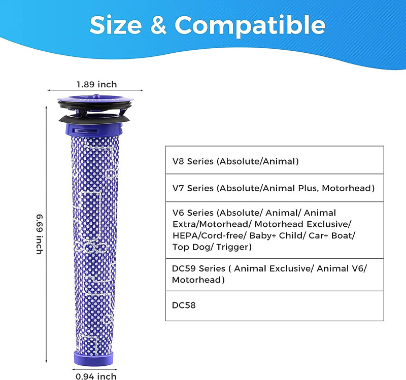 2PACK Replacement Filter For Dyson DC58 V7 V8 Animal Absolute Cordless Vacuum