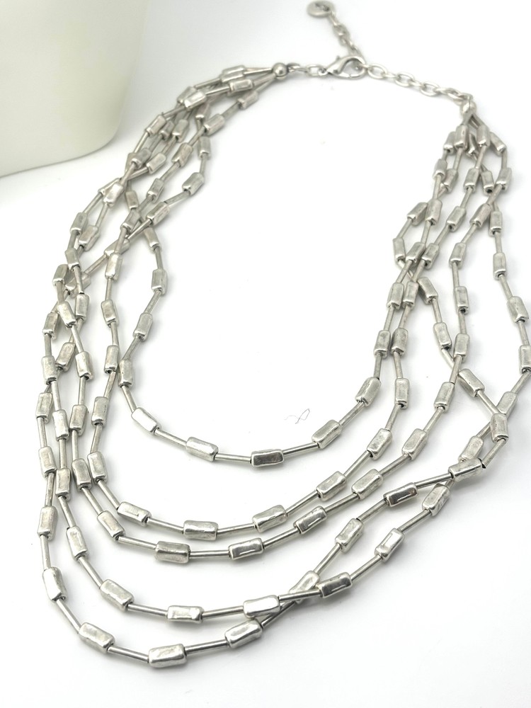 Handmade Multi Chain Pewter Necklace - SLVR1055