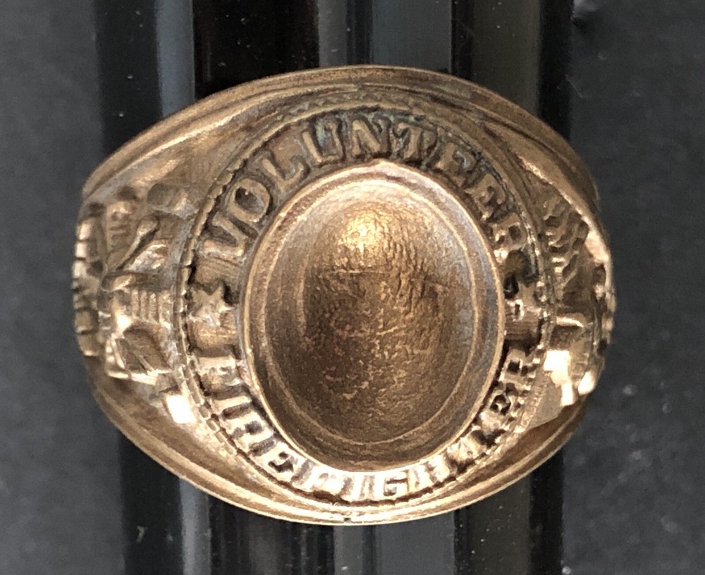Vintage Brass Ring for Volunteer Firefighter, Size 12
