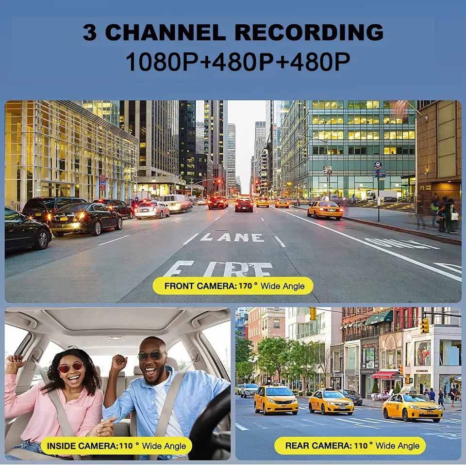 Car Dash Camera DVR 3 Channel WiFi Loop Recording Video Recorder Night Vision