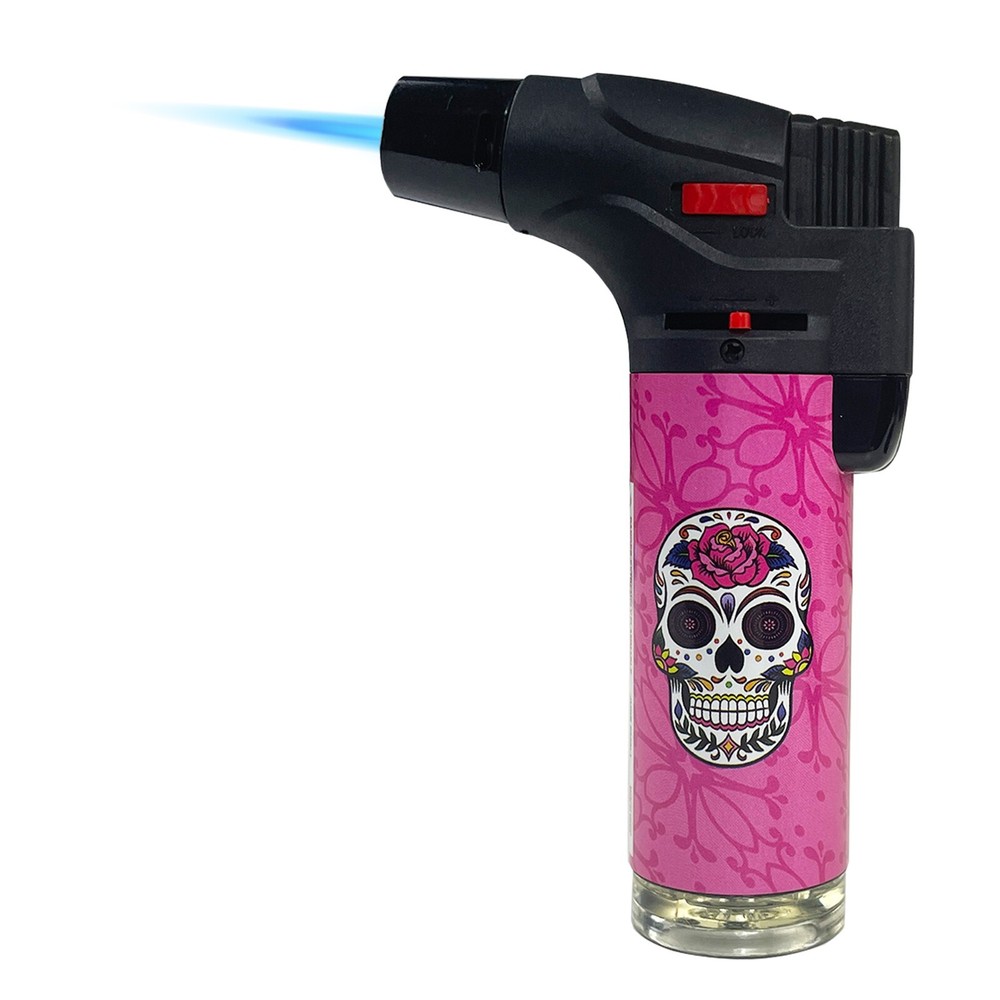 12 Pack Jumbo 4" Single Jet Flame Torch Gun Lighter Refillable Lockable C Skull