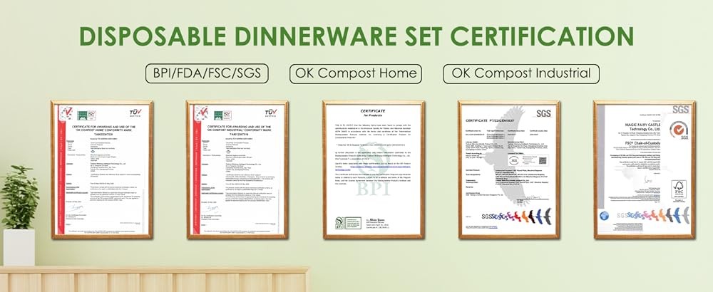 Disposable Paper Plates Set, postable Eco-friendly Dinnerware Set,
