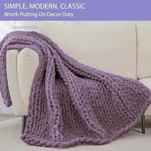 Chunky Knit Throw Blanket for Couch, 40"x60" (Medium Size Throw） Winter Grape