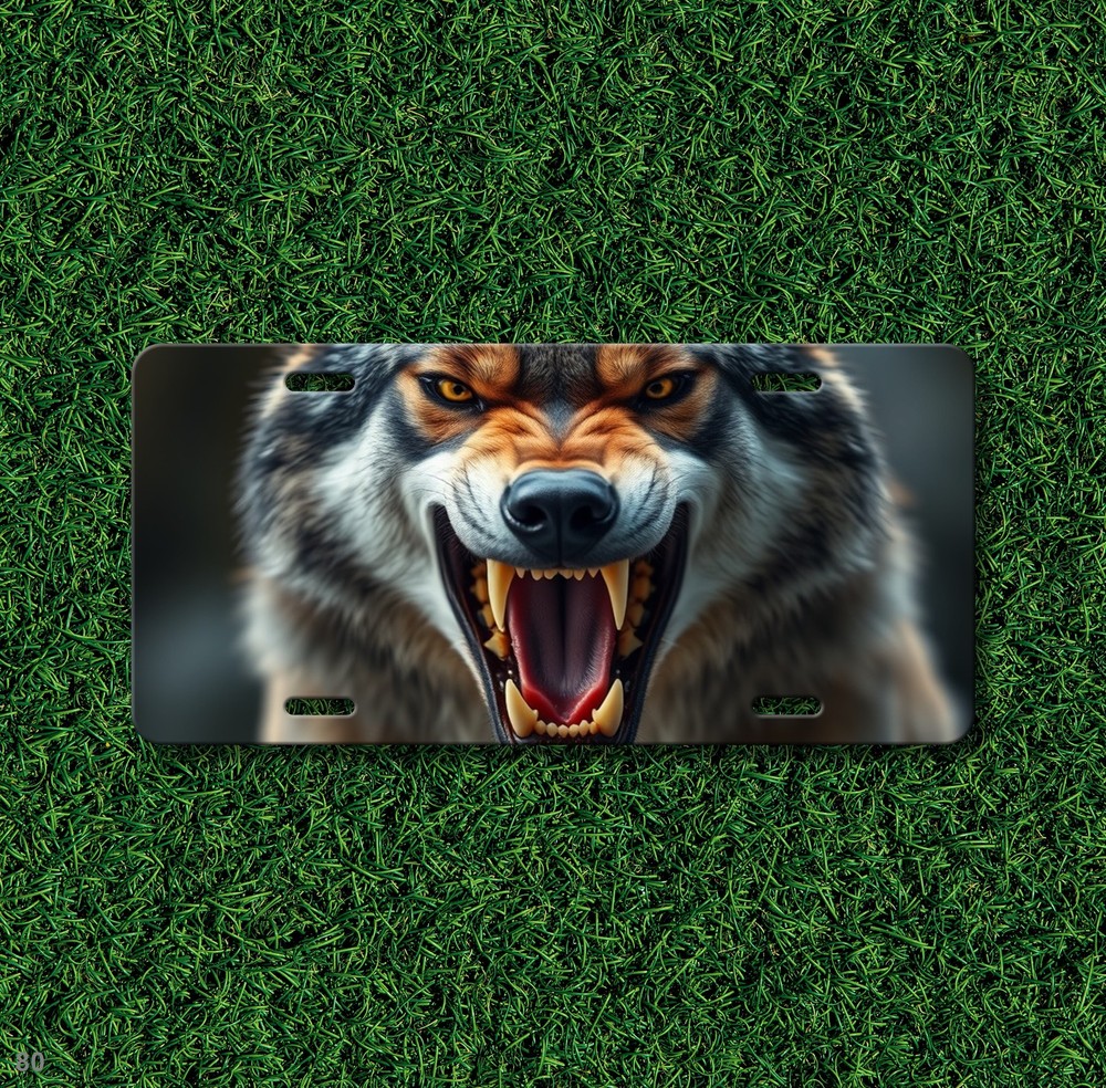 Fierce Wolf License Plate Fierce Expression Optional Text Vanity Plate Gift Idea