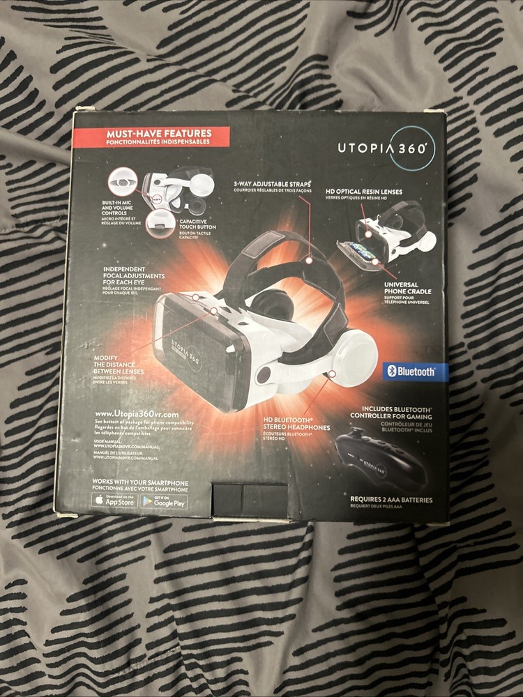 UTOPIA 360 VIRTUAL REALITY 3D VR HEADSET W BLUETOOTH CONTROLLER
