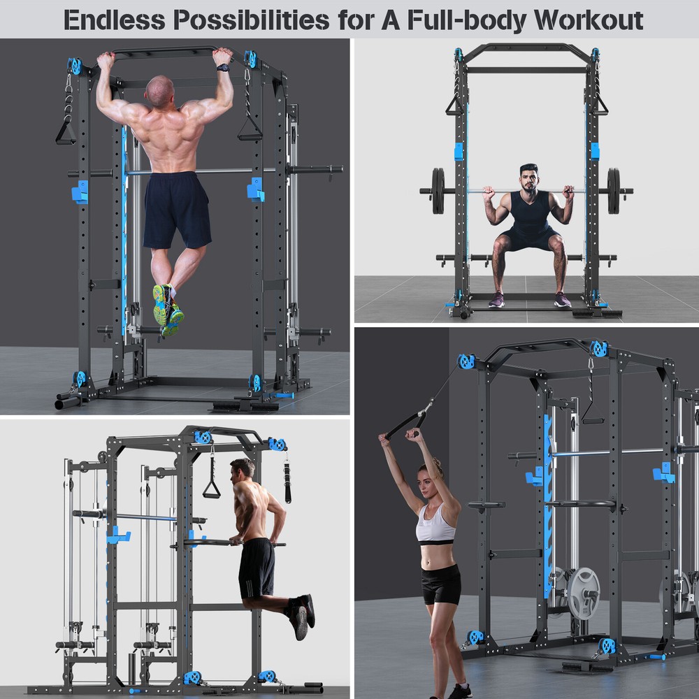 Smith Machine System Power Cage Rack Cable Crossover Home Gym System
