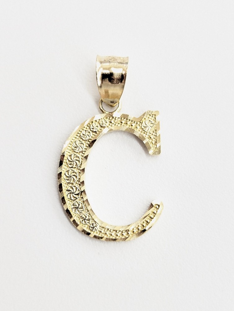 10K Solid Yellow Gold Initial Letter C Pendant