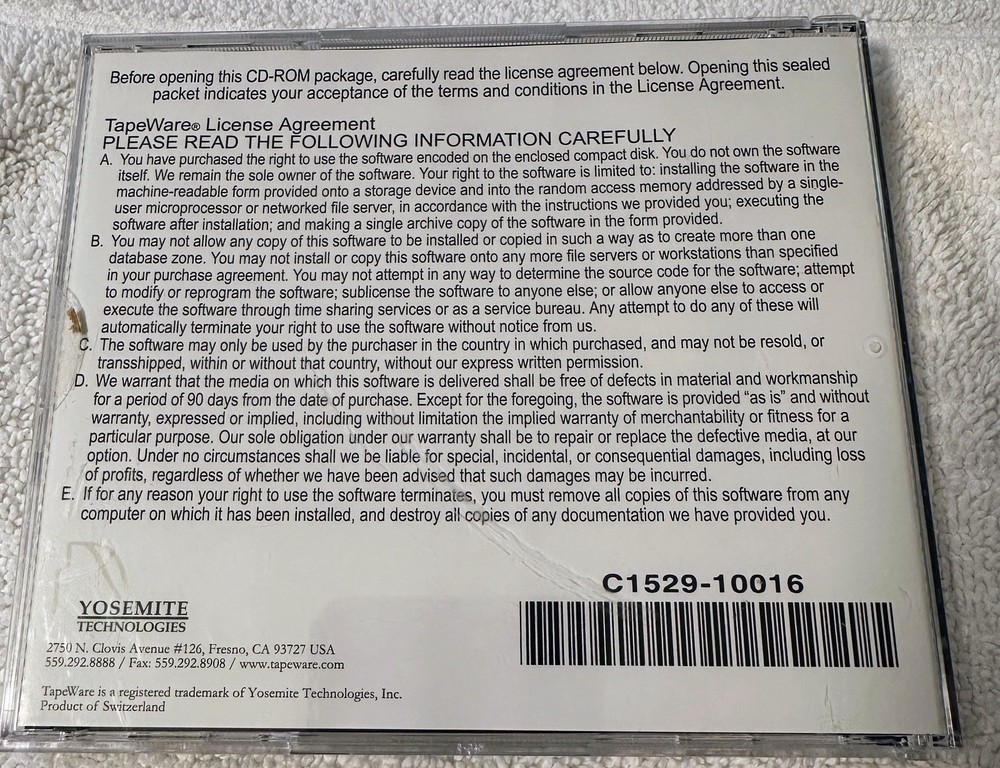 (New) HP C1529-10019 XE TapeWare Backup Software