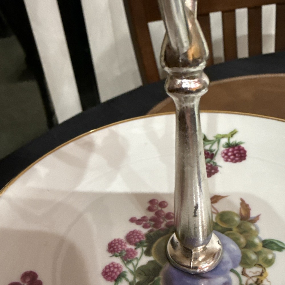 Vintage Snack Tray Two-Tier With Handle, Fruit Motif Great Spring Table Setting