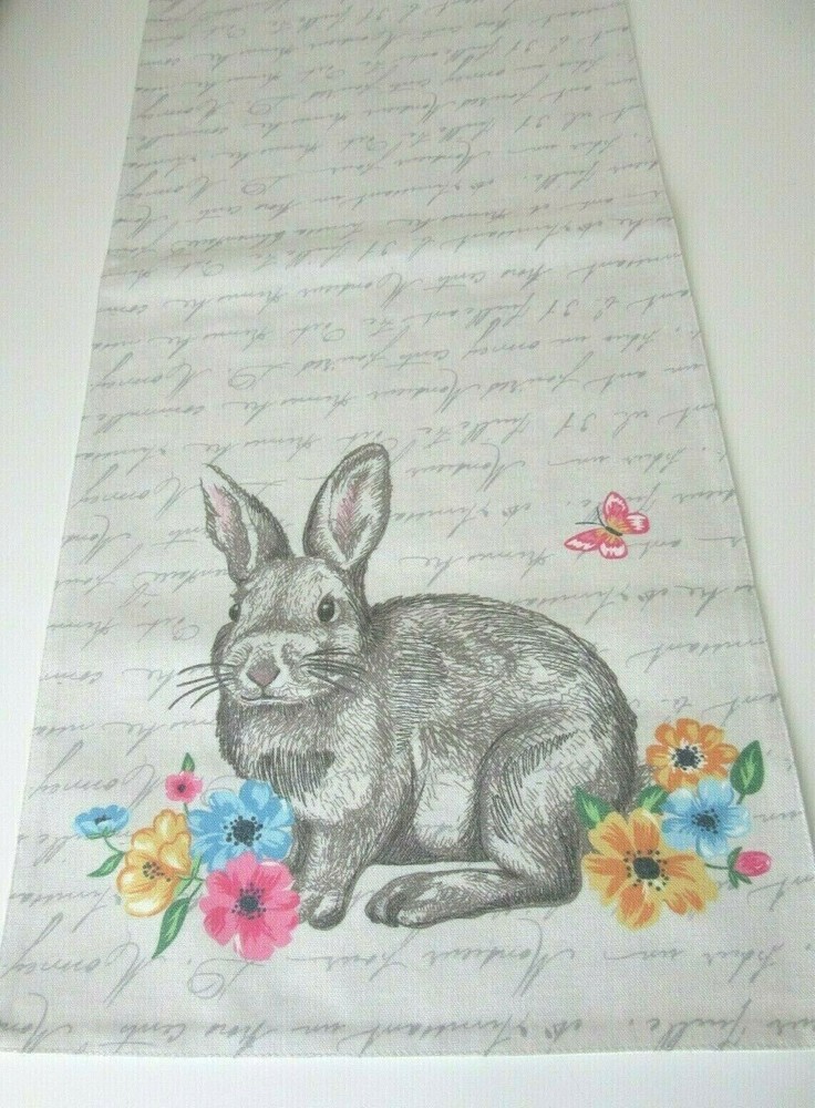 EASTER BUNNY RABBIT SCRIPT FLORAL Decorative TABLE RUNNER ~ 14" x 70 ~ NEW