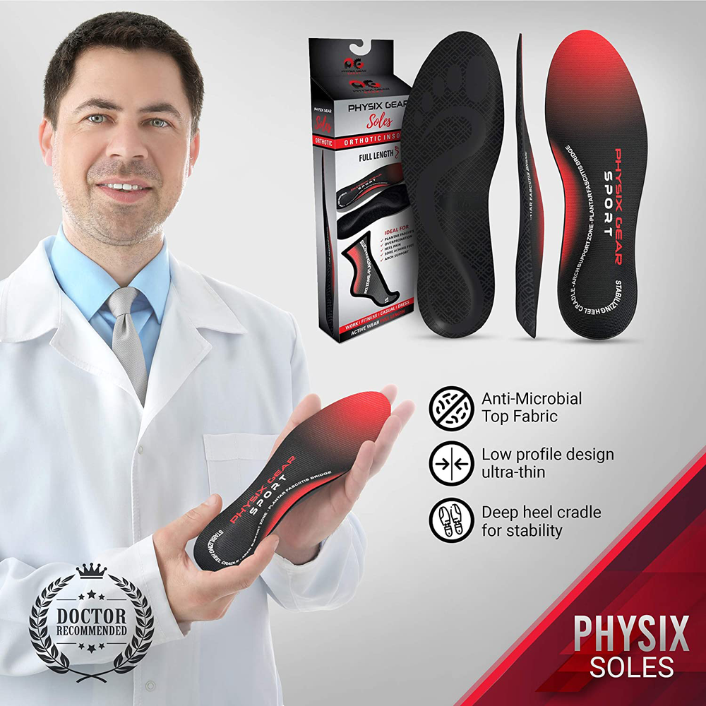 Physix Gear Sport Full Length Orthotic Inserts w/ Arch Support Shock Absorption