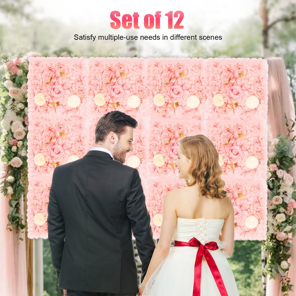 3D Flower Wall Panel-12pcs Artificial Flower Wall Background Silk Rose Wedding