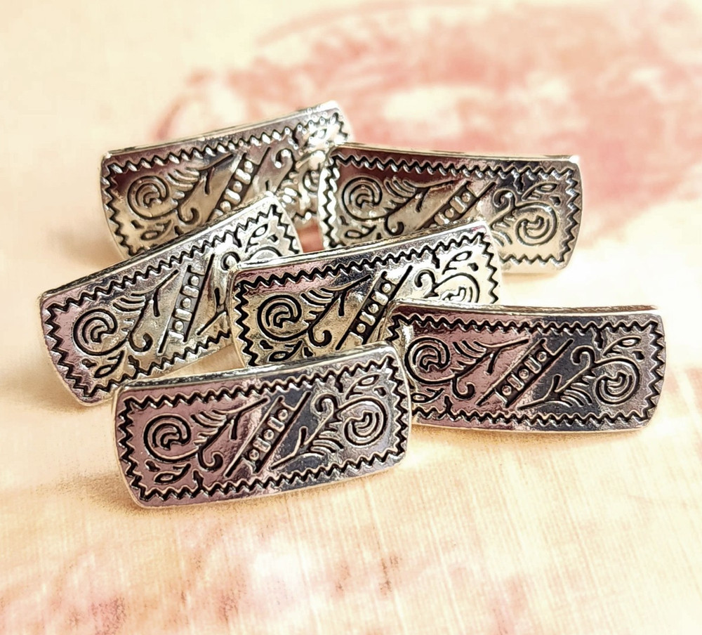 6 Southwest Concho Look Rectangular Silver Metal Buttons ~ almost 3/4" by 5/16"