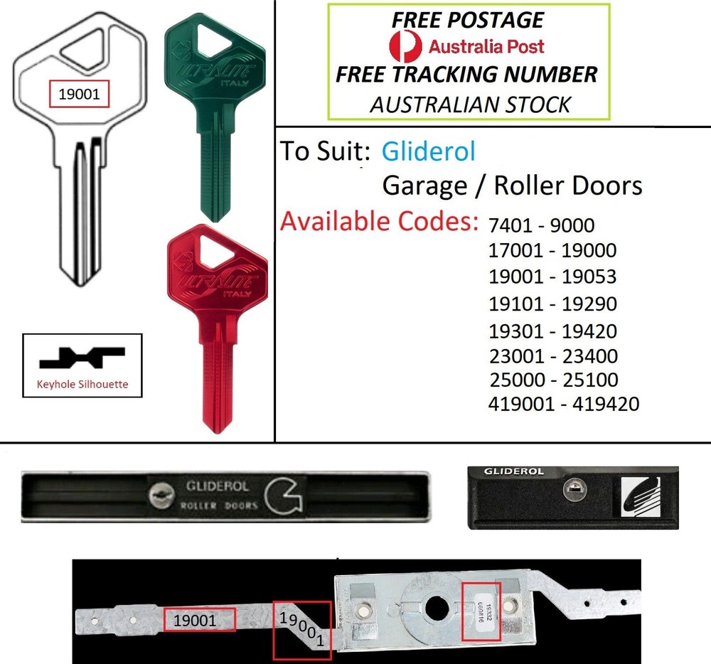 Key Cut to Code - Gliderol Roller Rolla Garage Door Replacement Spare Keys