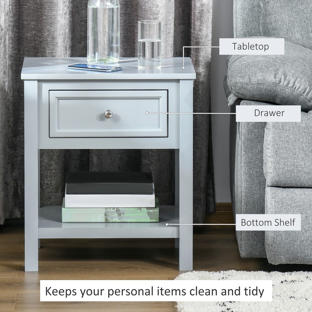 Accent End Table with Grey Tabletop, and Storage Drawer, Grey