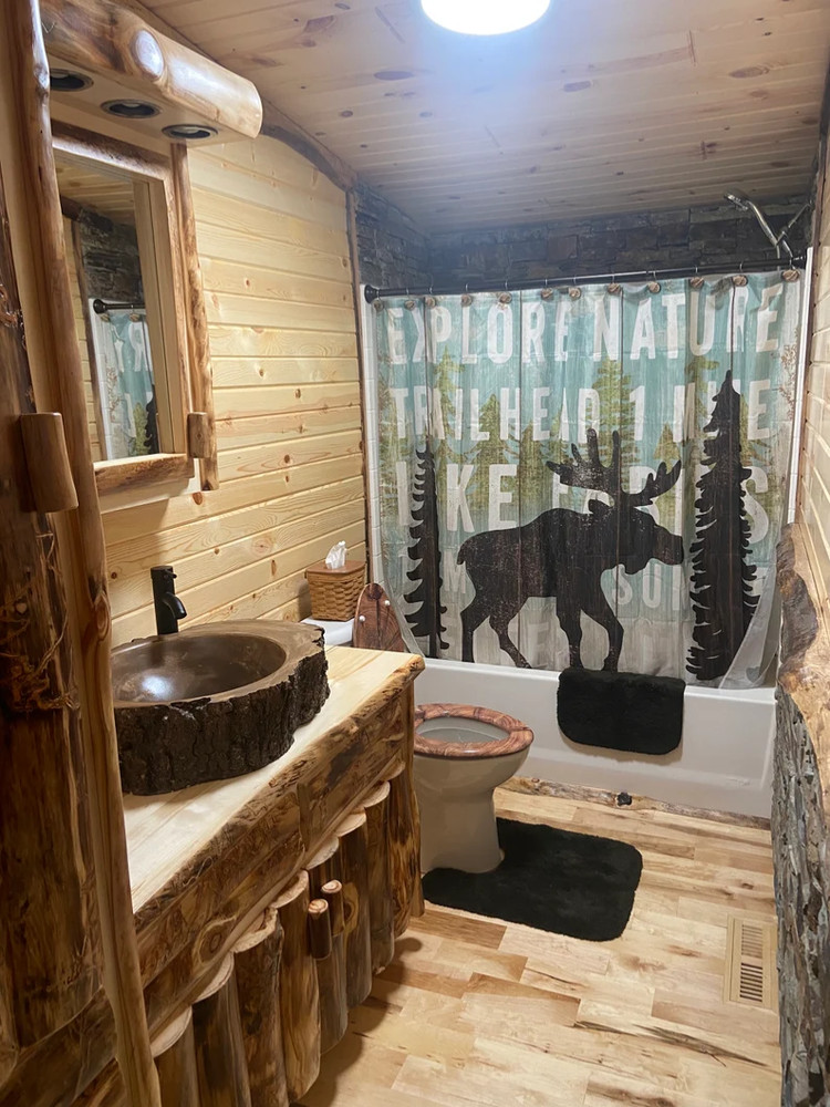 Log home tree trunk bathroom vessel sink