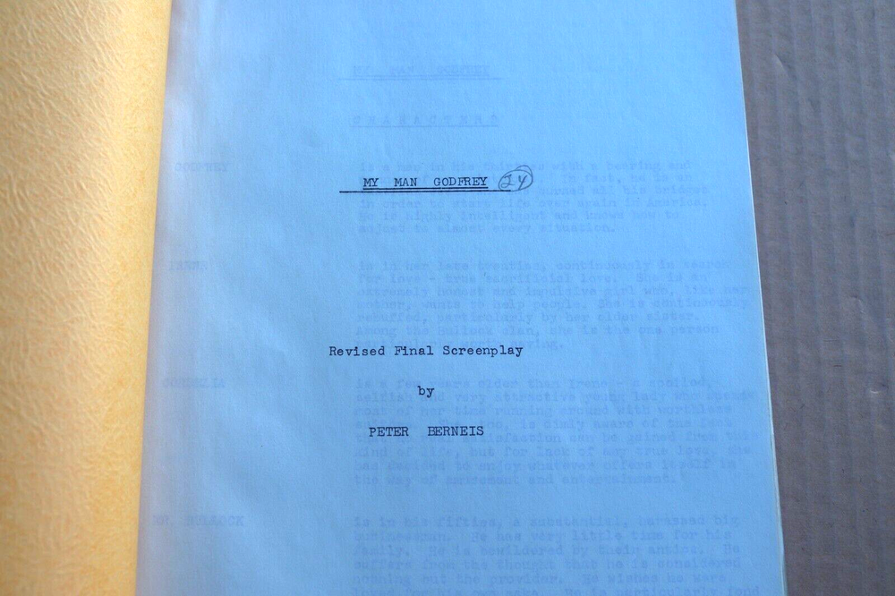 1957 ROBERT KEITH'S COPY MY MAN GODFREY ORIGINAL SRIPT W/ SHOOTING SCHEDULE