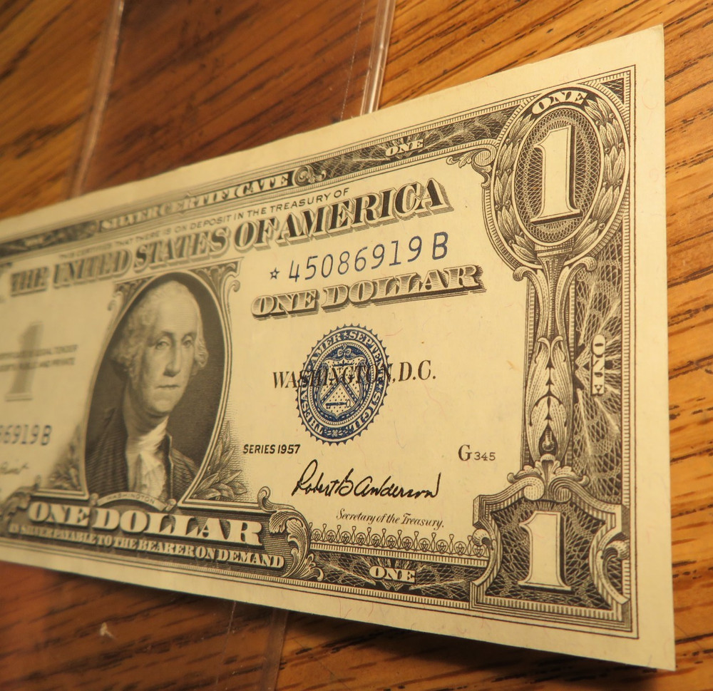Two (2) 1957 Silver Certificate Dollar Star Notes Consecutive #'s Crisp