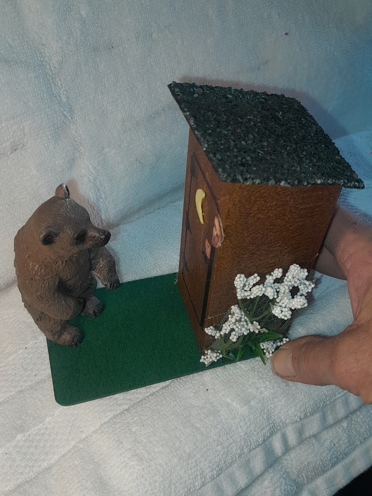 Miniature Outhouse Decor - Bear visitor!