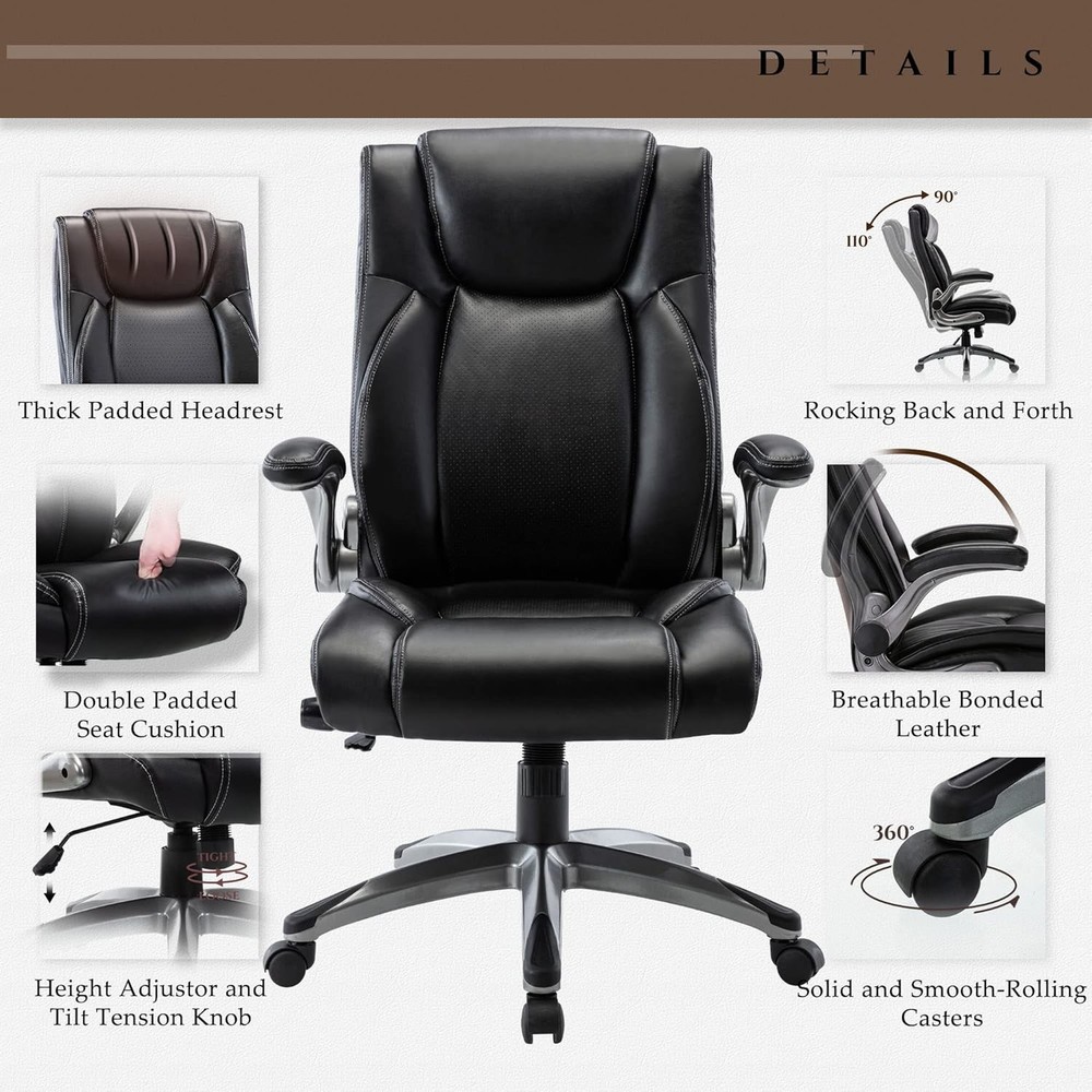 Ergonomic Office Chair High Back Leather Adjustable