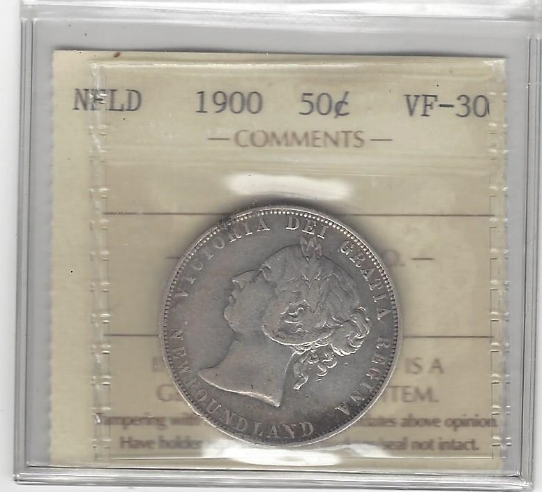 1900  ICCS Graded Newfoundland, Fifty Cent **VF-30**