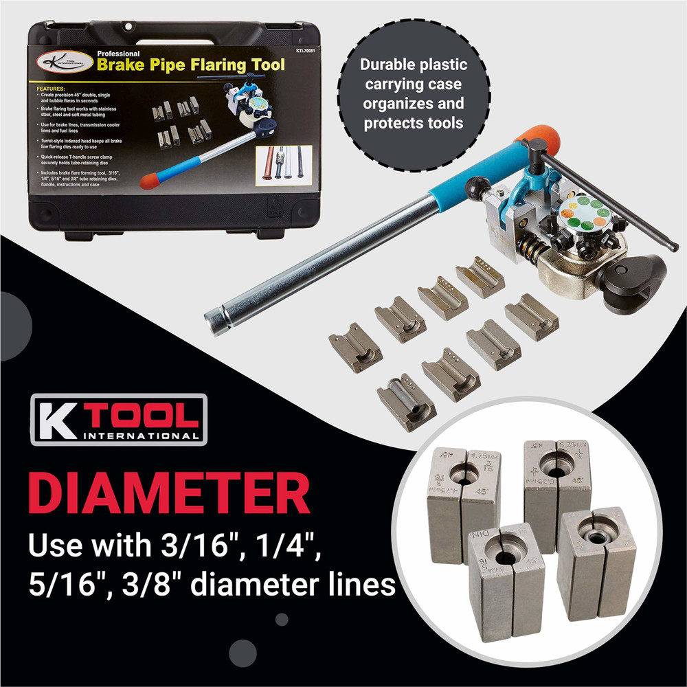 K Tool 70081 Brake Line Flaring Tool Set, Versatile, Durable Construction