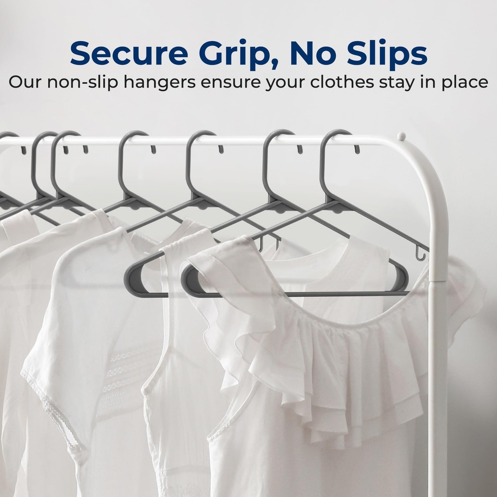 SereneLife 50 Pack Plastic Hangers (Gray)