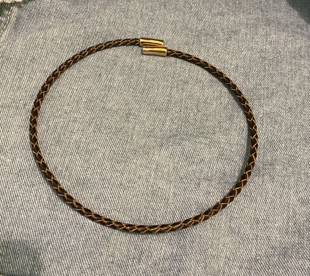 Barse Braided Leather Memory Collars- Espresso- Bronze- NWT