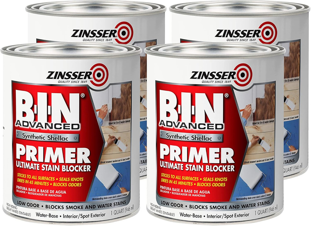 271009-4PK B-I-N Advanced Synthetic Shellac Primer and Sealer, Quart, White, 4 P