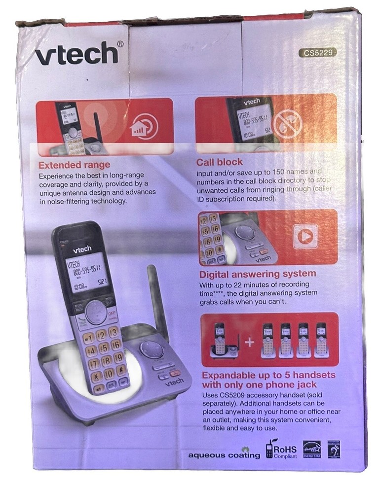 VTECH CS5229 Cordless Answering System With 1 Handset & Extended Range DECT 6.0