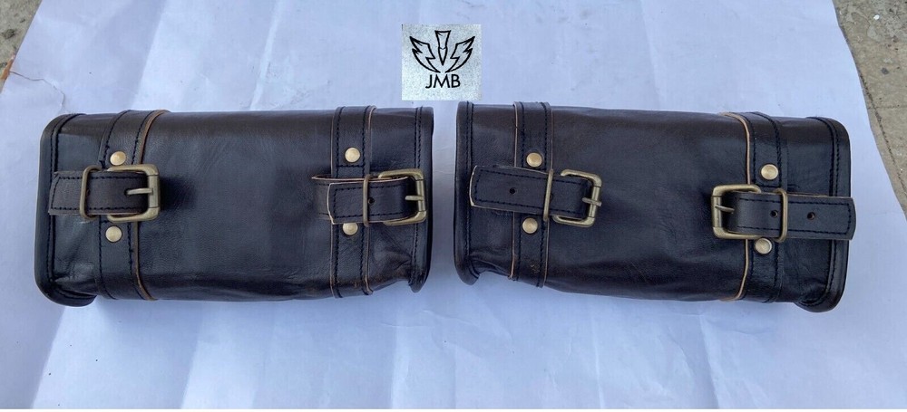 2 Genuine Leather Front Fork Saddle Storage Bag Luggage Tool Bag