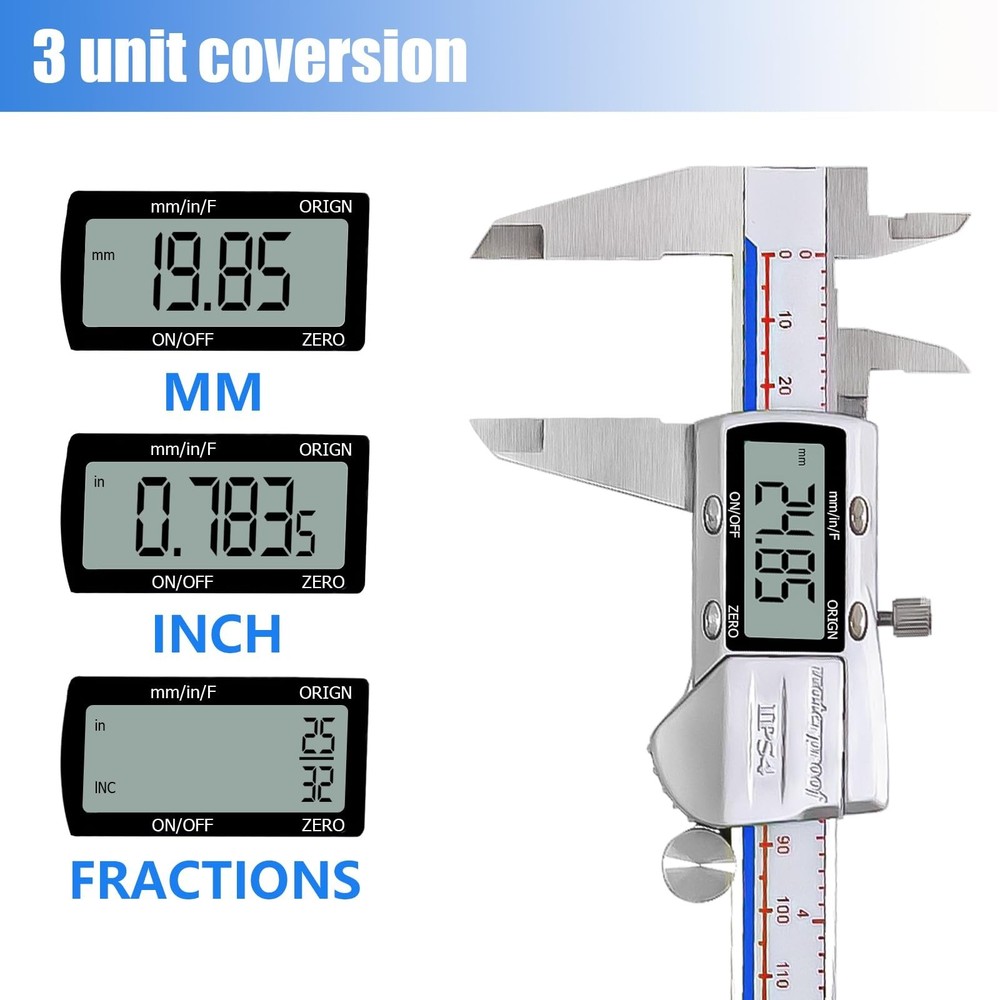 Digital Caliper Measuring Tool, IP54 Waterproof Electronic Digital Micrometer...