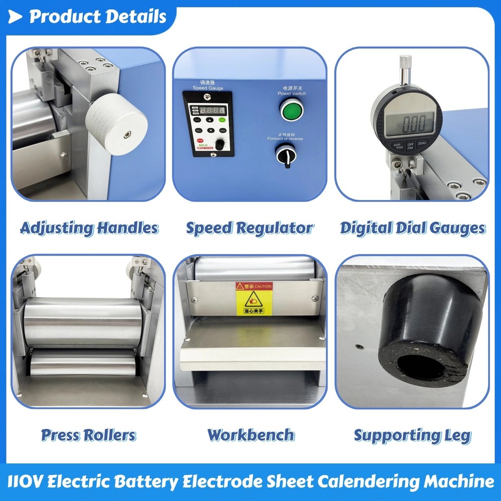 110V Vertical Lab Roller Press Machine for Battery Electrode Sheet Calendering