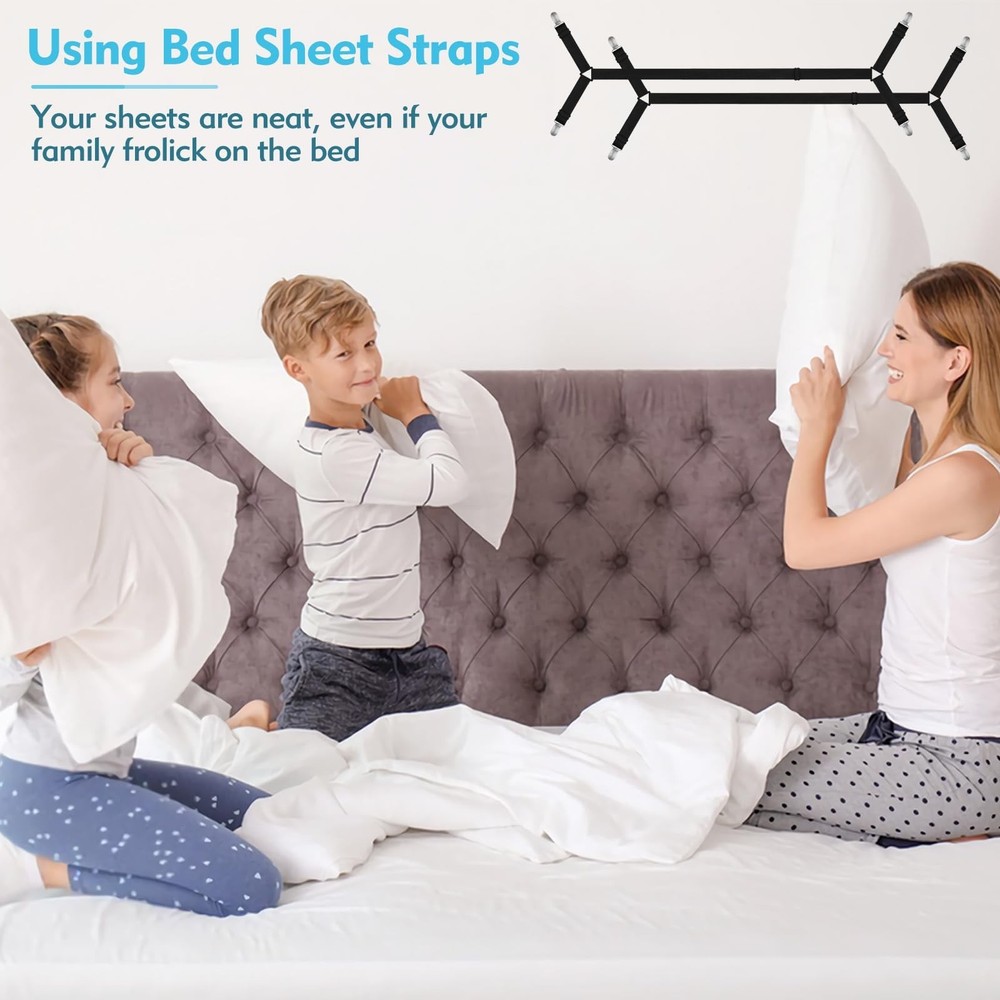 Heavy Duty Sheet Clips & Adjustable Fitted Sheet Straps - Securely Hold Mattr...