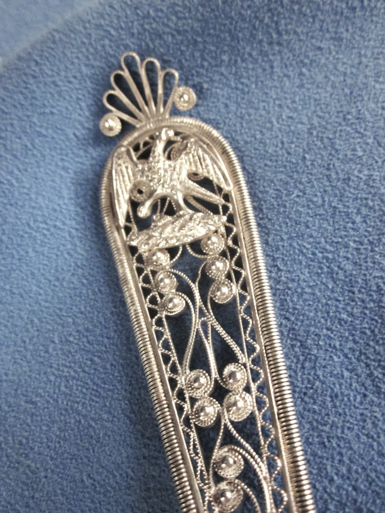 Vintage Silver Filigree 10" Fancy Server 68 g. Monogram Disc on Back Front Eagle
