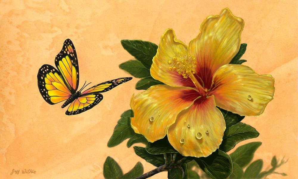 Ceramic Backsplash Tile Mural Butterfly Kitchen/Bathroom - Hibiscus Romance
