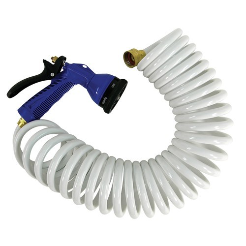 Whitecap 15' White Coiled Hose W/Adjustable Nozzle P-0440