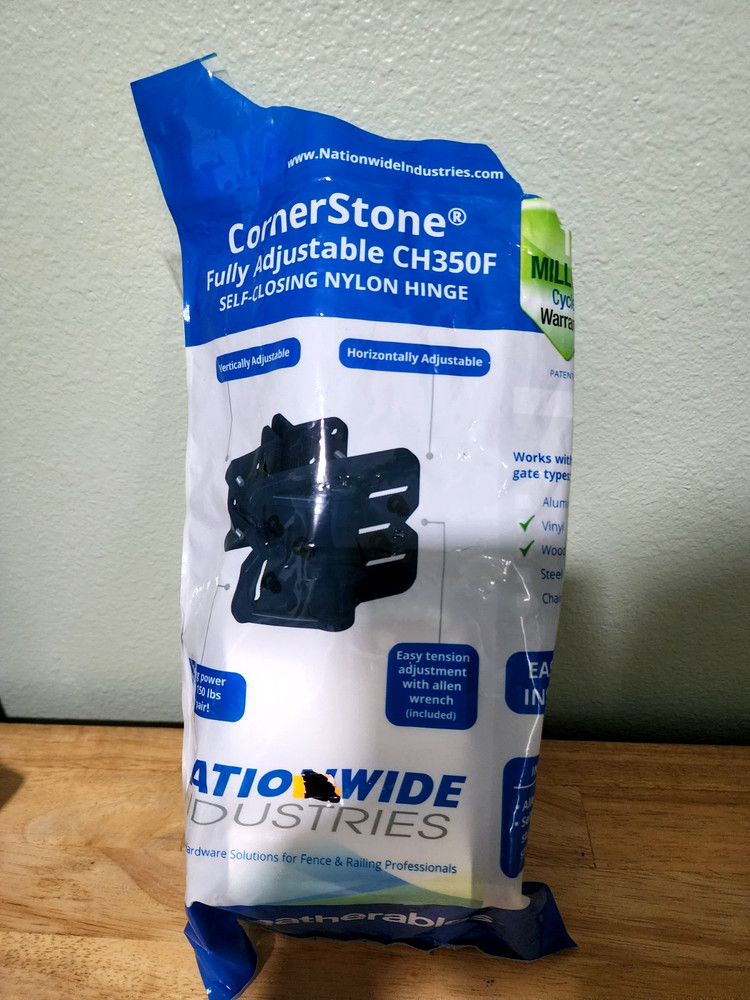 2 Pk Black Heavy Duty Nylon Self-Closing Multi-Adjustable Gate Hinges OPEN BAG