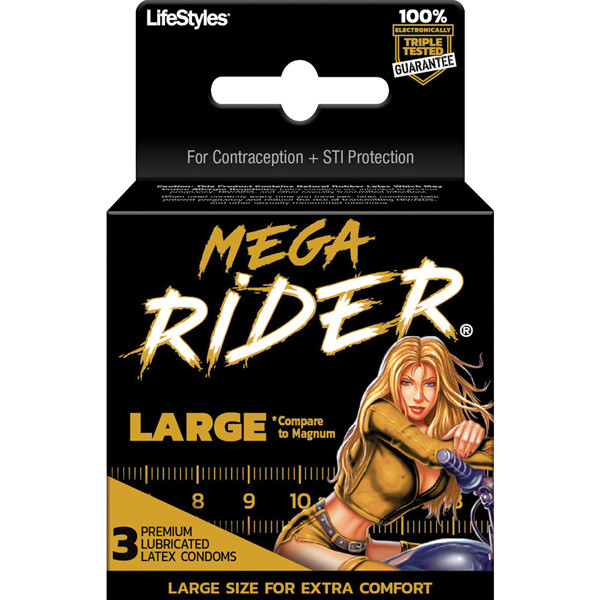Mega Rider 3 Pack Large Lubricated Condoms