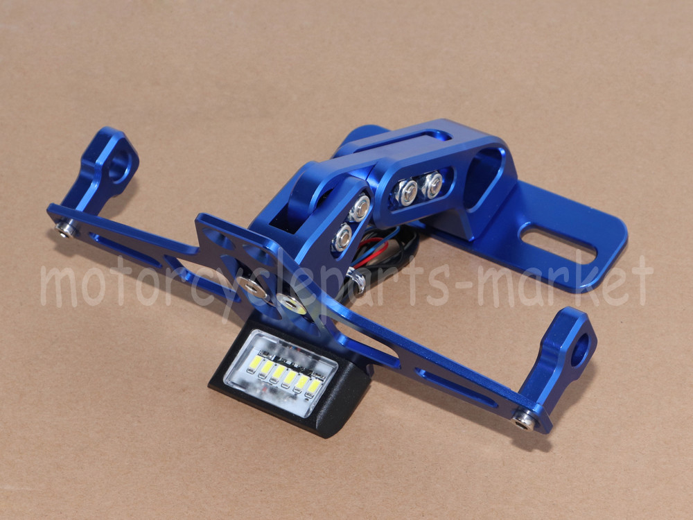 Aluminium Blue Adjustable Folding License Plate Holder Tail Light Mount Bracket