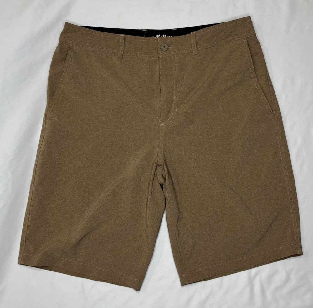 Goodfellow & Co Shorts Flat Front Men's 33" Brown Heathered Poly Blend Pockets