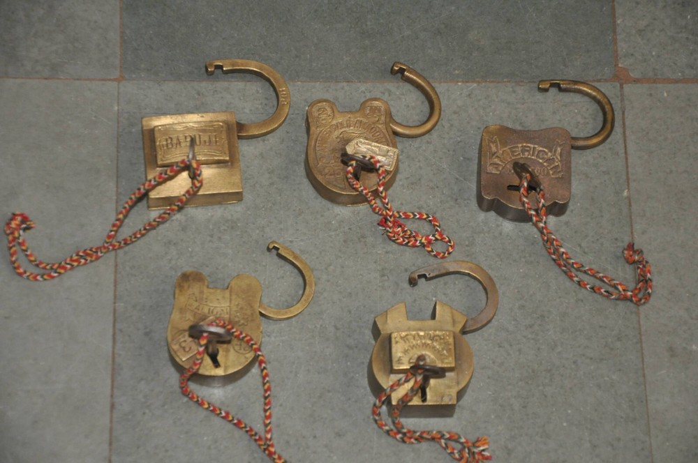 5 Pc Vintage Different Brands Brass Handcrafted Solid Padlocks